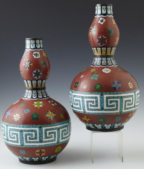 Pair of Chinese Cloisonne Bottle Form Vases, 20th c.