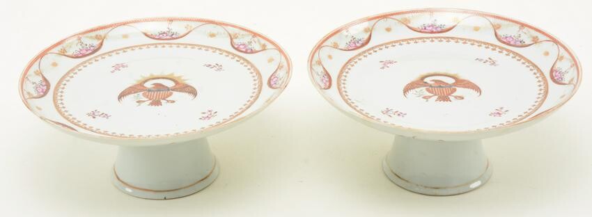 Pair of Chinese Export porcelain compotes with American