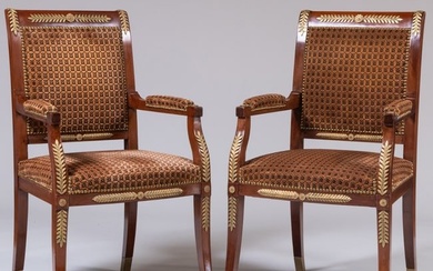 Pair of Empire Style Gilt-Metal-Mounted Mahogany Fauteuils ? la Reine
