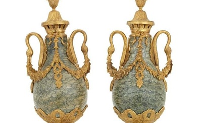 Pair of French Gilt-Bronze and Marble Urns