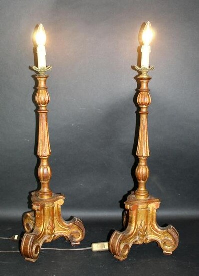 Pair of French polychrome and carved wood lamps