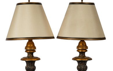 Pair of Italian Painted and Gilt Wood Table Lamps