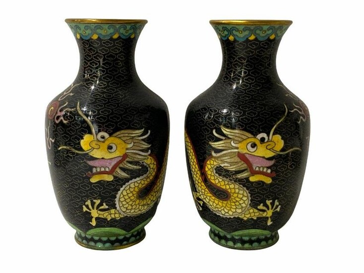 Pair of Japanese Cloisonne Dragon Decorated Vase