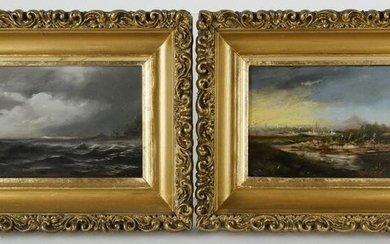Pair of Miniature Seascapes on Artist Board, 19th c.