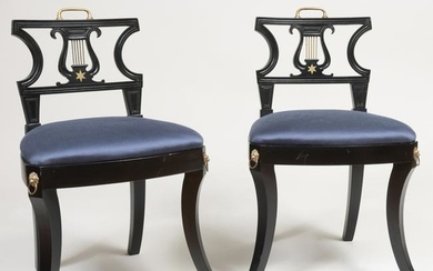 Pair of Regency Style Brass-Mounted and Ebonized Side