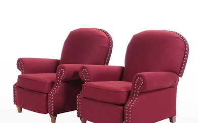 Pair of Sam Moore Furniture Custom-Upholstered Recliners with Nailheads