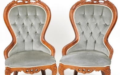 Pair of Victorian style mahogany spoon back bedroom chairs w...