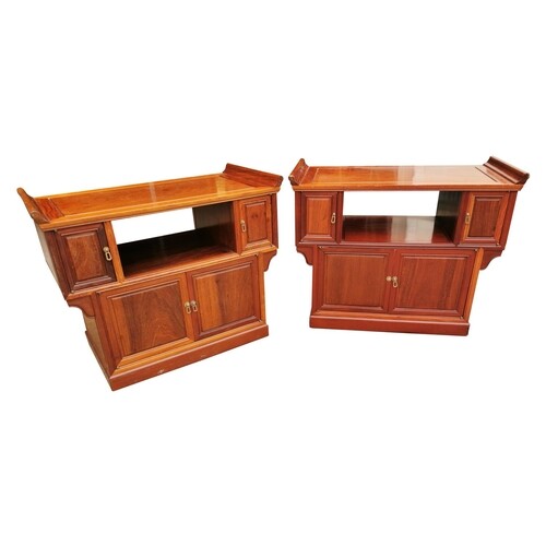 Pair of good quality teak Oriental side cabinets with four b...