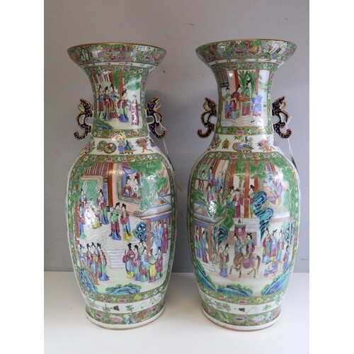 Pair of large Antique famille rose / canton vases approx. 25...