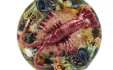 Palissy Style Majolica Lobster Wall Plate, Late 19th/ Early 20th Century