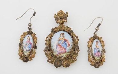 Parure XIXe Napoléon III en métal composée d'un pendentif porte-photo et d'une paire de boucles...