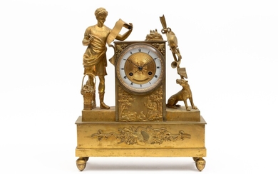 Pendule en bronze ciselé et doré figurant le poète Jean-Pierre Claris de Florian (1755-1794) à...