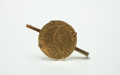 Pièce d'un ducat Liège Saint-Lambert portant une date 1771 en or montée en broche - 6.2 g (la monnaie est tordue)