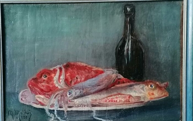 Pittore italiano (firmato M. Marini) - Natura morta di pesci