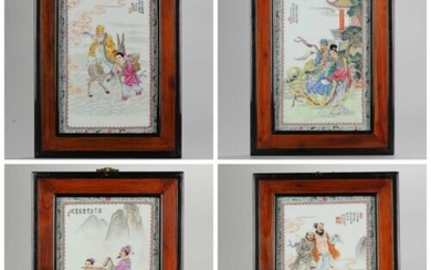 Plaques (4) - Fencai - Porcelain - Set of 4 Chinese PRoC Porcelain plaques 1970's or 1980's Marked with figures - China - 1970's