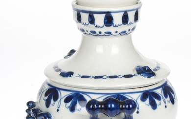 Porcelain samovar with small porcelain pot 1972-1985. Russia, Gzhel Porcelain Factory. Porcelain, size's of the samovar 21.5x8.5x8.5 cm, pot height 6.5 cm, pot width 10.5 cm