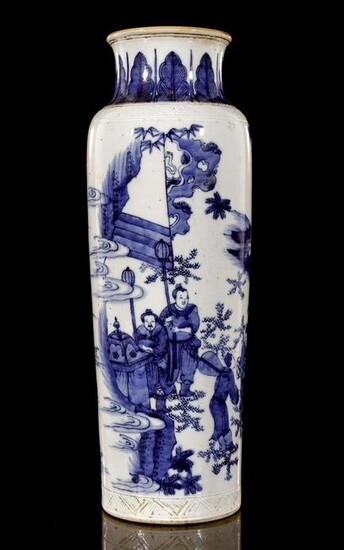Porcelain vase with blue decoration of figures in