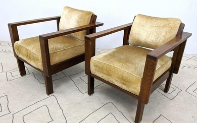 Pr Oak Mission style Club Lounge Chairs. JEAN MICHEL FR