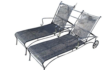 Quality pair Salterini style adjustable patio chaise lounge chairs