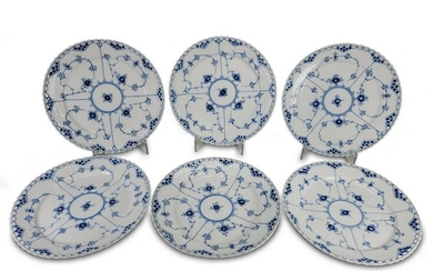 R Copenhagen blue fluted full lace set of 6 plates