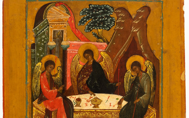RUSSIAN ICON SHOWING THE HOLY TRINITY (OLD TESTAMENT TYPE)