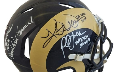 Rams (3) Warner Faulk & Vermeil Signed 00-16 TB F/S Speed Proline Helmet BAS W
