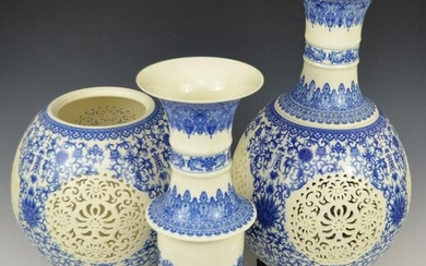 Rare Monumental Reticulated Chinese Porcelain Vases