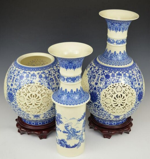 Rare Monumental Reticulated Chinese Porcelain Vases