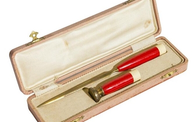 Red Art Deco Bakelite Letter Opener and Seal Set
