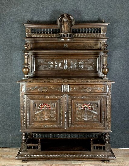 Renaissance style sideboard in oak with brown patina Brittany region - Wood - Second half 19th century