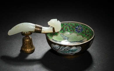 Republic Period Enamel Bowl with 19th Century Jade