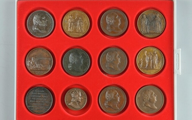 Restauration, Louis XVIII. Lot de 12 médailles en bronze