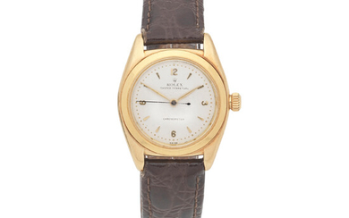 Rolex. A 14K gold automatic bubble back wristwatch Oyster Perpetual, Ref 3131, Circa 1947