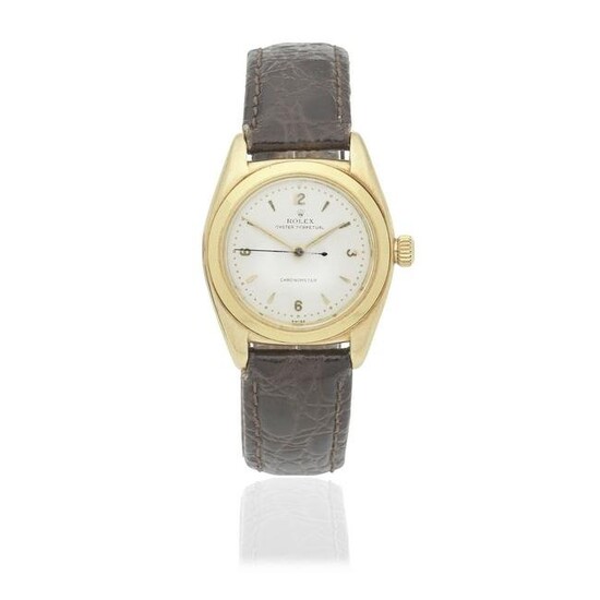 Rolex. A 14K gold automatic bubble back wristwatch Oyster Perpetual, Ref: 3131, Circa 1947