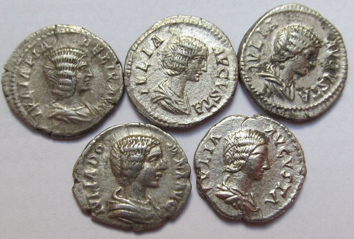Roman Empire - Group of 5x AR denarius Julia Domna - different reverse - Rome mint 193-217 A.D. - Silver
