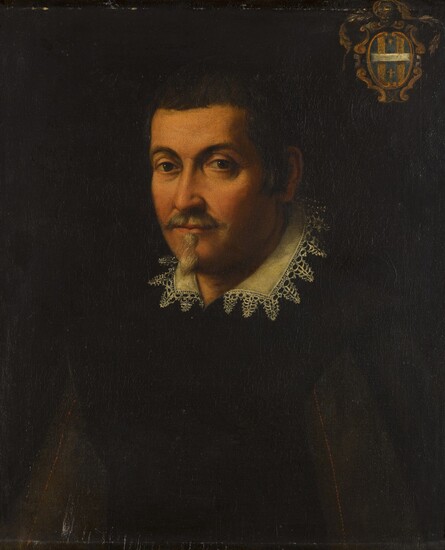 Roman School, 17th Century, Portrait of a gentleman, bust length, in black with a white collar