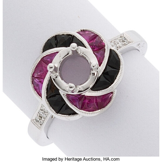 Ruby, Black Onyx, White Gold Ring The semi-mount features...