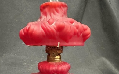 Ruby Red Satin Glass Miniature Kerosene Oil Lamp