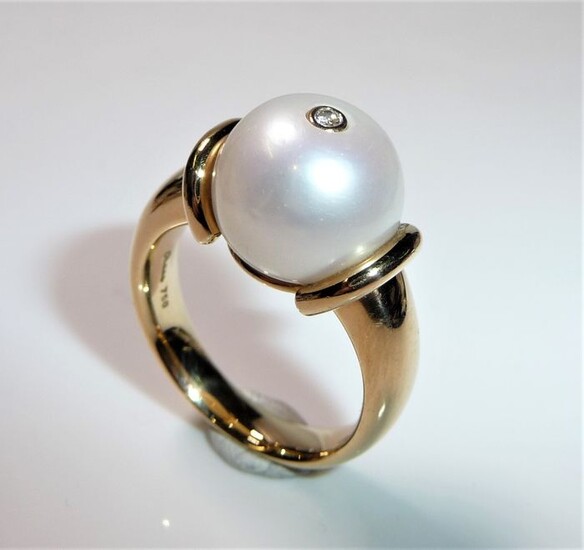 Rüschenbeck - 18 kt. Pink gold - Ring, 15 grams! 0.02 ct. Diamond + South Sea pearl 12.5 mm