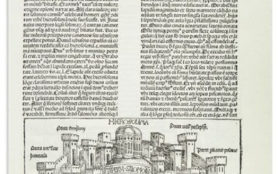 SCHEDEL, HARTMANN. Hierosolyma, Templum Salomois [“Solomon’s Temple, Jerusalem”]. Half-page...
