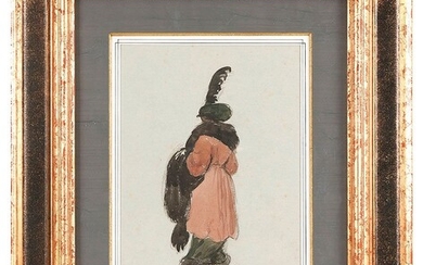 SEM (1863-1934), Portrait d élégante au chapeau de plumes. Aquarelle sur papier signée en bas...