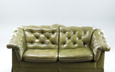 SOFA, 2-seater, chesterfield type, green leather, second half of the 20th century.