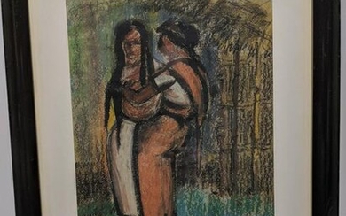 Saiyed Hefazet Husain 1962 Pastel Painting of Couple