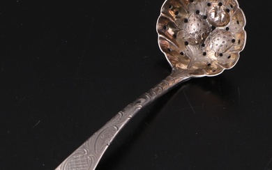 Samuel Hitchcock Sterling Silver Berry Spoon, Early 18th Century