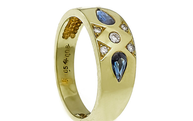 Sapphire-brilliant ring GG 585/000 with 2 fac. Sapphire...