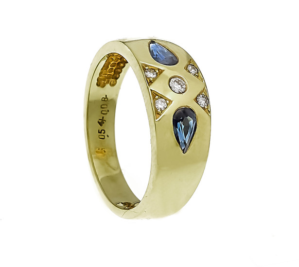 Sapphire-brilliant ring GG 585/000 with 2 fac. Sapphire...