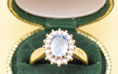 Sapphire and Diamond Cluster Ring Mounted on 18 Carat Yellow...