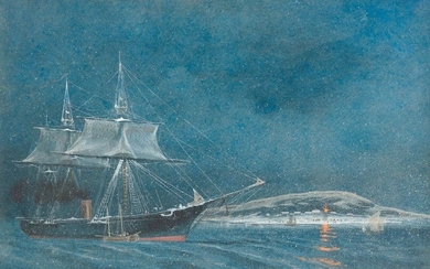 School XIXth, the arrival in Greenland, gouache titled and dated October 28, 1862. 19 x 28 cm