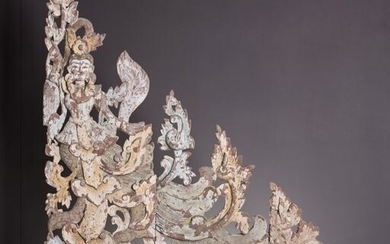 Sculpture (1) - Wood - KINNARI PEDIMENT - Burma - Mandalay Périod ( 1853-1948 )