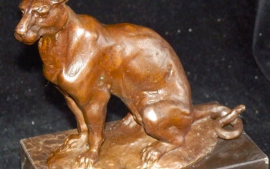 Sculpture, Zware Bronzen Jaguar - Panter op marmeren voet - After Louis-Albert Carvin (1875-1951) - 18 cm - Bronze, Marble - 2000